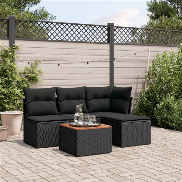 Grote foto vidaxl 5 delige loungeset met kussens poly rattan zwart tuin en terras tuinmeubelen