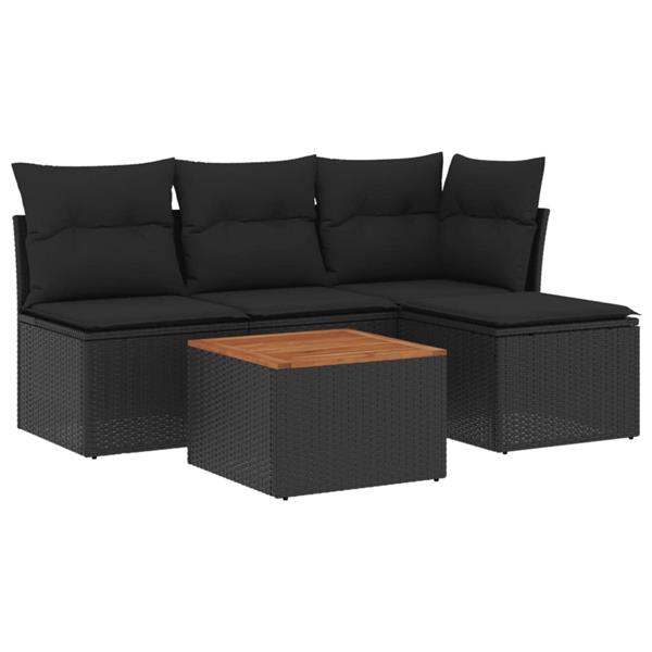 Grote foto vidaxl 5 delige loungeset met kussens poly rattan zwart tuin en terras tuinmeubelen