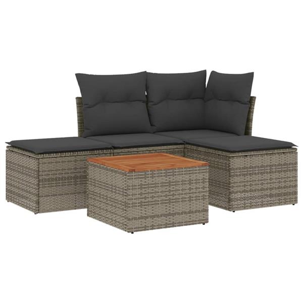 Grote foto vidaxl 5 delige loungeset met kussens poly rattan grijs tuin en terras tuinmeubelen