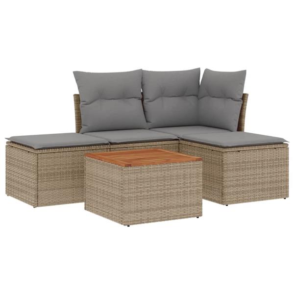 Grote foto vidaxl 5 delige loungeset met kussens poly rattan beige tuin en terras tuinmeubelen