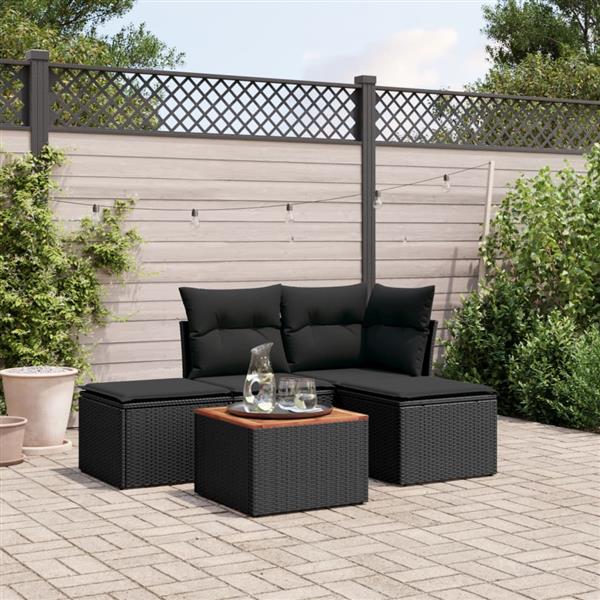 Grote foto vidaxl 5 delige loungeset met kussens poly rattan zwart tuin en terras tuinmeubelen