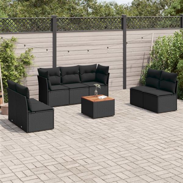 Grote foto vidaxl 8 delige loungeset met kussens poly rattan zwart tuin en terras tuinmeubelen