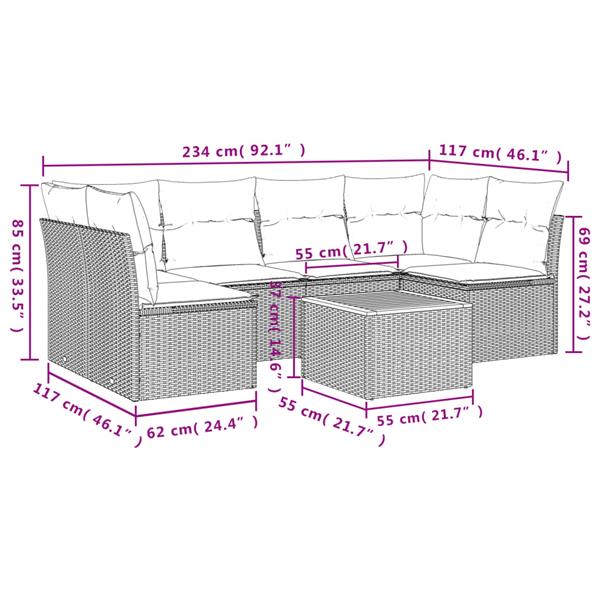 Grote foto vidaxl 7 delige loungeset met kussens poly rattan grijs tuin en terras tuinmeubelen