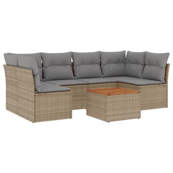 Grote foto vidaxl 7 delige loungeset met kussens poly rattan beige tuin en terras tuinmeubelen