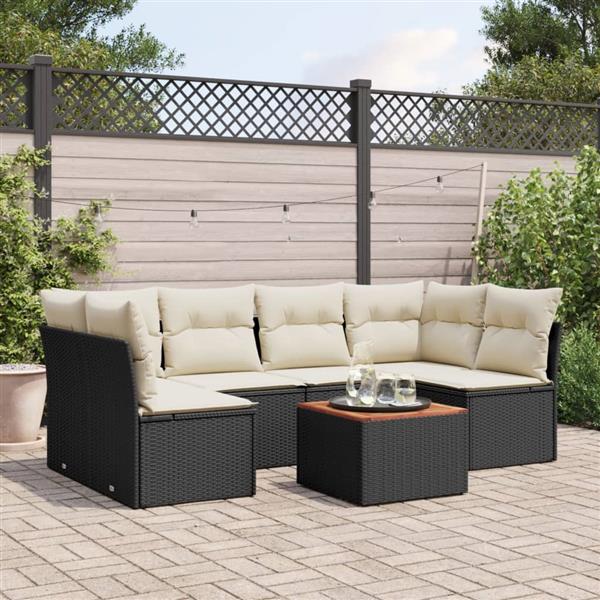 Grote foto vidaxl 7 delige loungeset met kussens poly rattan zwart tuin en terras tuinmeubelen