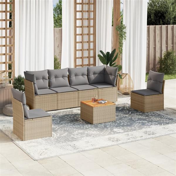 Grote foto vidaxl 7 delige loungeset met kussens poly rattan beige tuin en terras tuinmeubelen