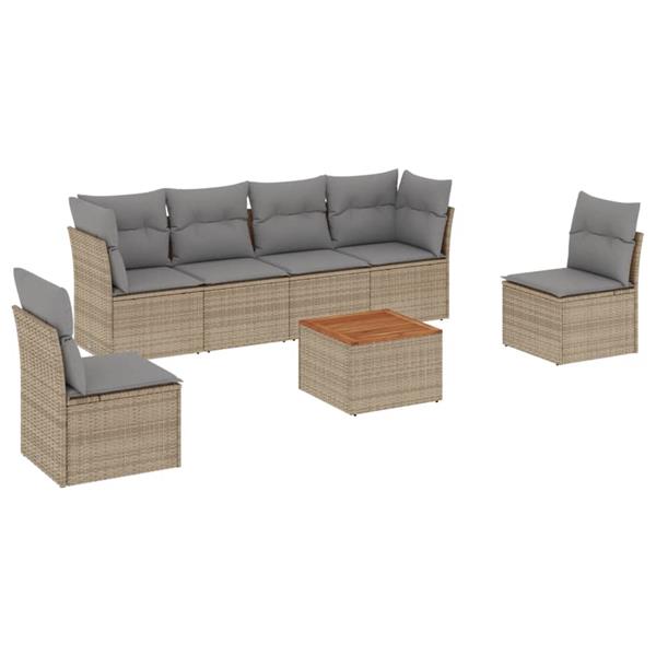 Grote foto vidaxl 7 delige loungeset met kussens poly rattan beige tuin en terras tuinmeubelen