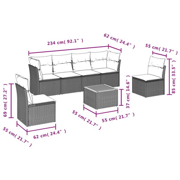 Grote foto vidaxl 7 delige loungeset met kussens poly rattan beige tuin en terras tuinmeubelen