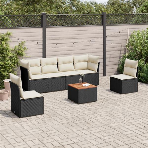 Grote foto vidaxl 7 delige loungeset met kussens poly rattan zwart tuin en terras tuinmeubelen