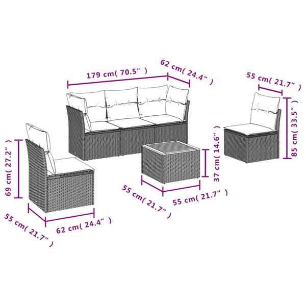 Grote foto vidaxl 6 delige loungeset met kussens poly rattan grijs tuin en terras tuinmeubelen