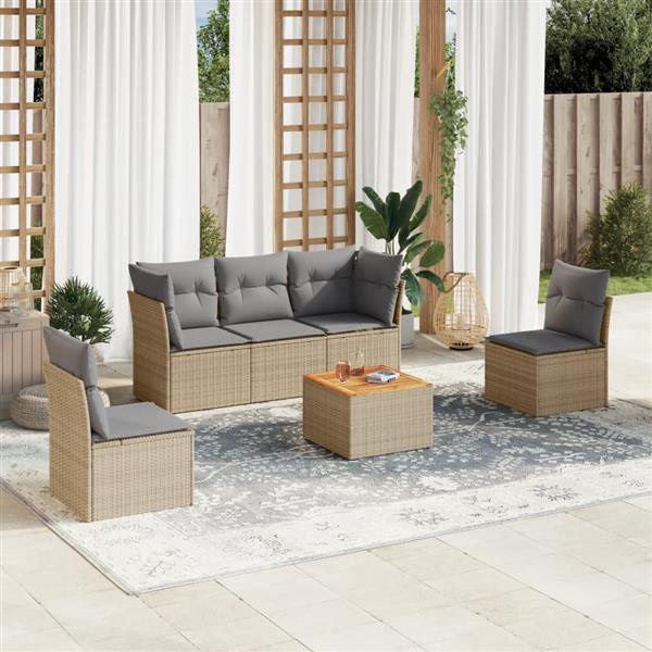 Grote foto vidaxl 6 delige loungeset met kussens poly rattan beige tuin en terras tuinmeubelen