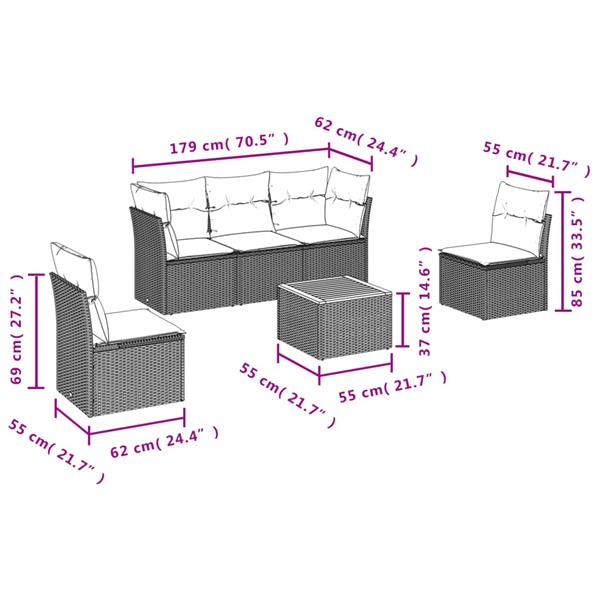 Grote foto vidaxl 6 delige loungeset met kussens poly rattan beige tuin en terras tuinmeubelen