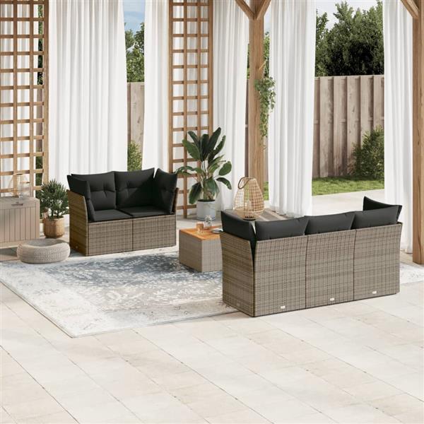 Grote foto vidaxl 6 delige loungeset met kussens poly rattan grijs tuin en terras tuinmeubelen