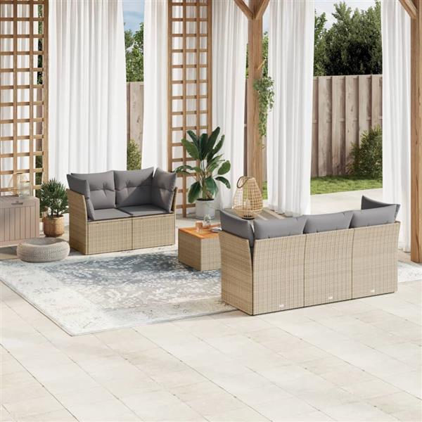 Grote foto vidaxl 6 delige loungeset met kussens poly rattan beige tuin en terras tuinmeubelen