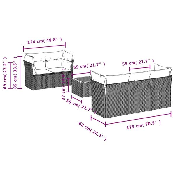 Grote foto vidaxl 6 delige loungeset met kussens poly rattan beige tuin en terras tuinmeubelen