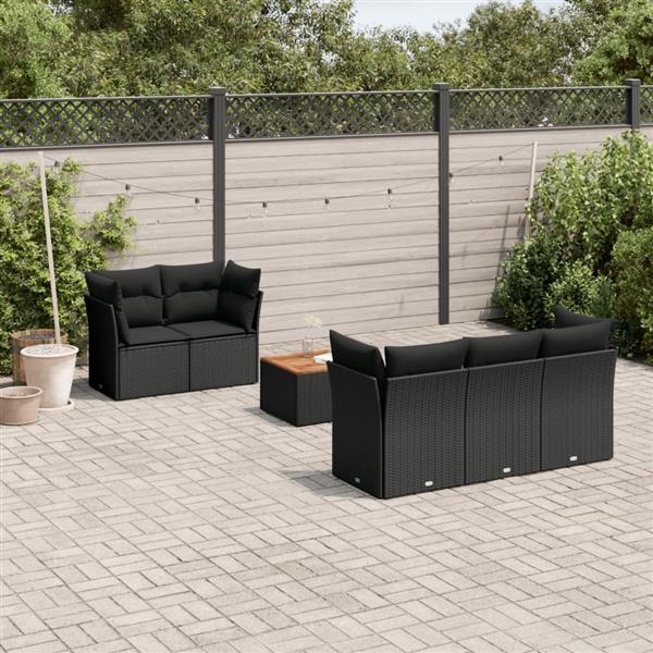 Grote foto vidaxl 6 delige loungeset met kussens poly rattan zwart tuin en terras tuinmeubelen