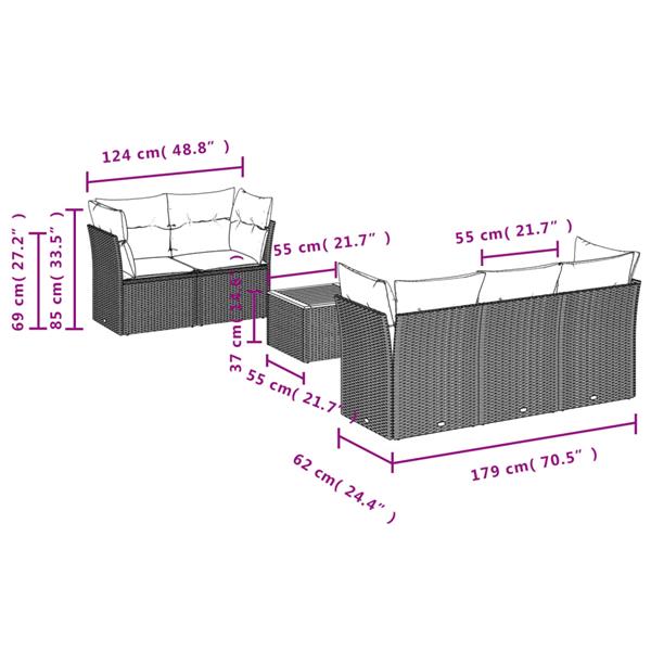 Grote foto vidaxl 6 delige loungeset met kussens poly rattan zwart tuin en terras tuinmeubelen