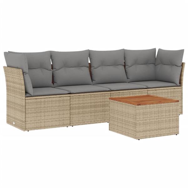 Grote foto vidaxl 5 delige loungeset met kussens poly rattan beige tuin en terras tuinmeubelen