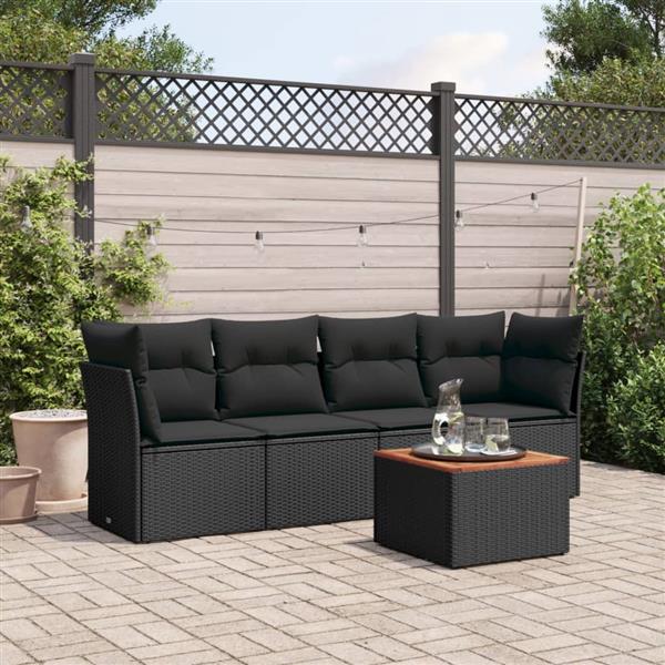 Grote foto vidaxl 5 delige loungeset met kussens poly rattan zwart tuin en terras tuinmeubelen