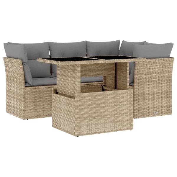 Grote foto vidaxl 5 delige loungeset met kussens poly rattan beige tuin en terras tuinmeubelen