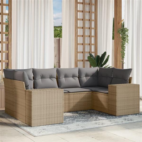 Grote foto vidaxl 6 delige loungeset met kussens poly rattan beige tuin en terras tuinmeubelen