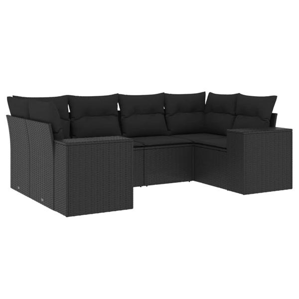 Grote foto vidaxl 6 delige loungeset met kussens poly rattan zwart tuin en terras tuinmeubelen