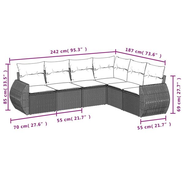 Grote foto vidaxl 6 delige loungeset met kussens poly rattan lichtgrijs tuin en terras tuinmeubelen