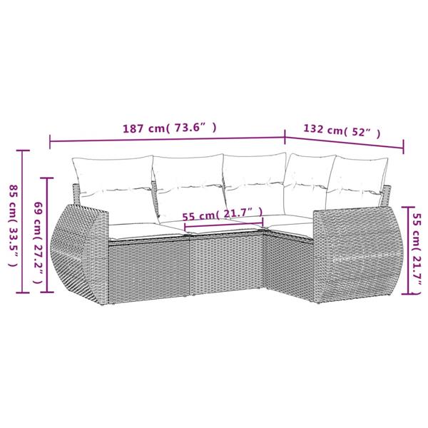 Grote foto vidaxl 4 delige loungeset met kussens poly rattan lichtgrijs tuin en terras tuinmeubelen