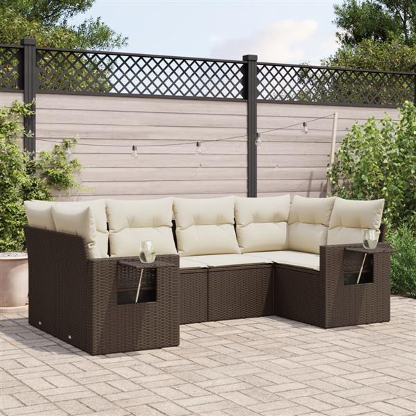 Grote foto vidaxl 6 delige loungeset met kussens poly rattan bruin tuin en terras tuinmeubelen