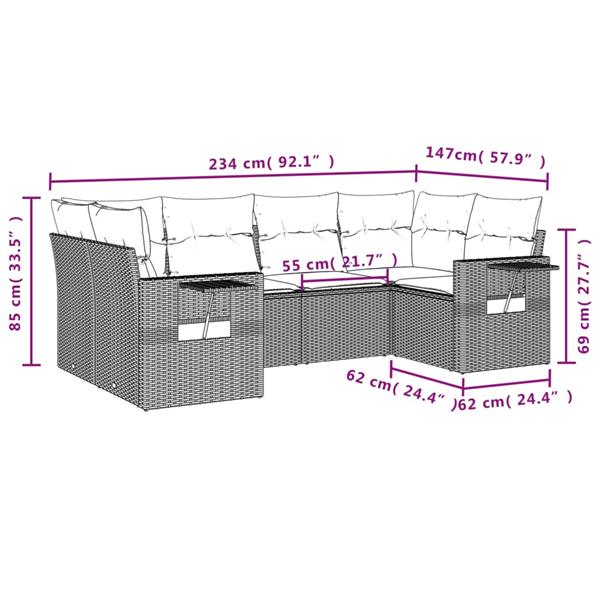 Grote foto vidaxl 6 delige loungeset met kussens poly rattan bruin tuin en terras tuinmeubelen