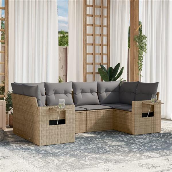 Grote foto vidaxl 6 delige loungeset met kussens poly rattan beige tuin en terras tuinmeubelen