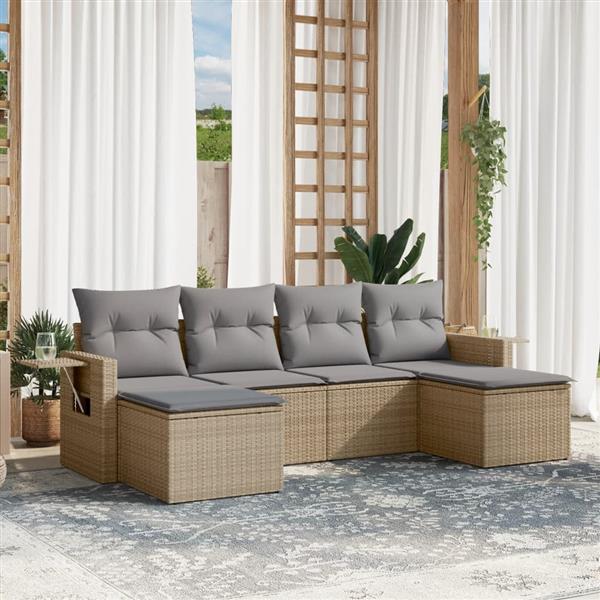 Grote foto vidaxl 6 delige loungeset met kussens poly rattan beige tuin en terras tuinmeubelen