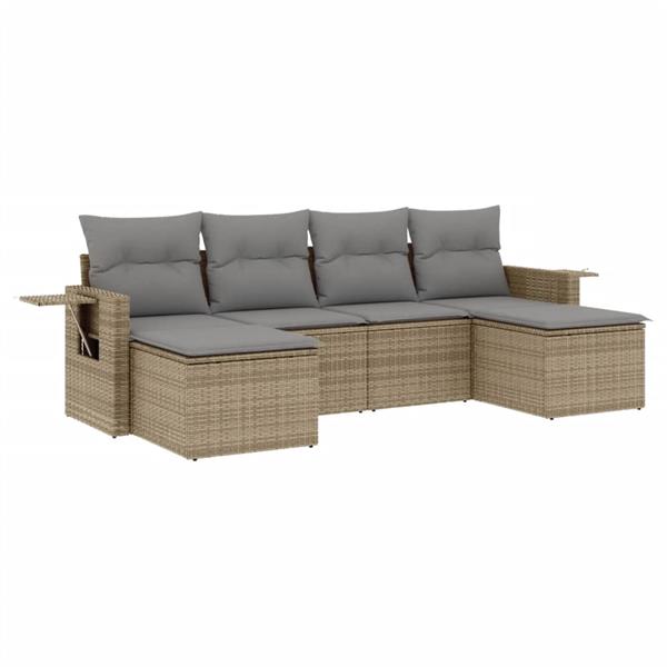 Grote foto vidaxl 6 delige loungeset met kussens poly rattan beige tuin en terras tuinmeubelen