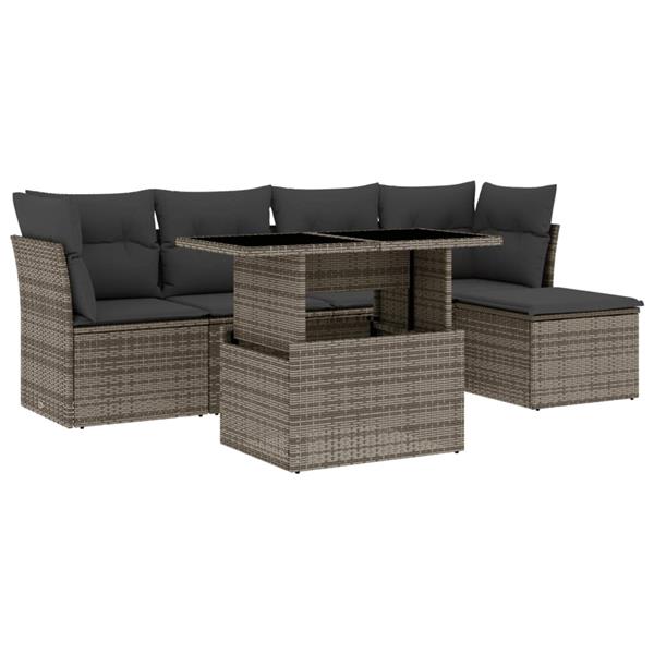 Grote foto vidaxl 6 delige loungeset met kussens poly rattan grijs tuin en terras tuinmeubelen