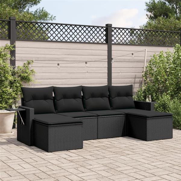 Grote foto vidaxl 6 delige loungeset met kussens poly rattan zwart tuin en terras tuinmeubelen