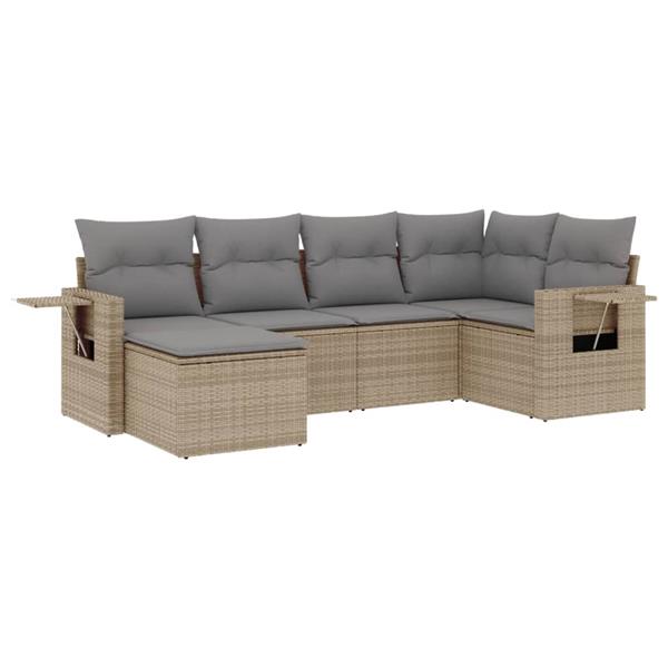 Grote foto vidaxl 6 delige loungeset met kussens poly rattan beige tuin en terras tuinmeubelen