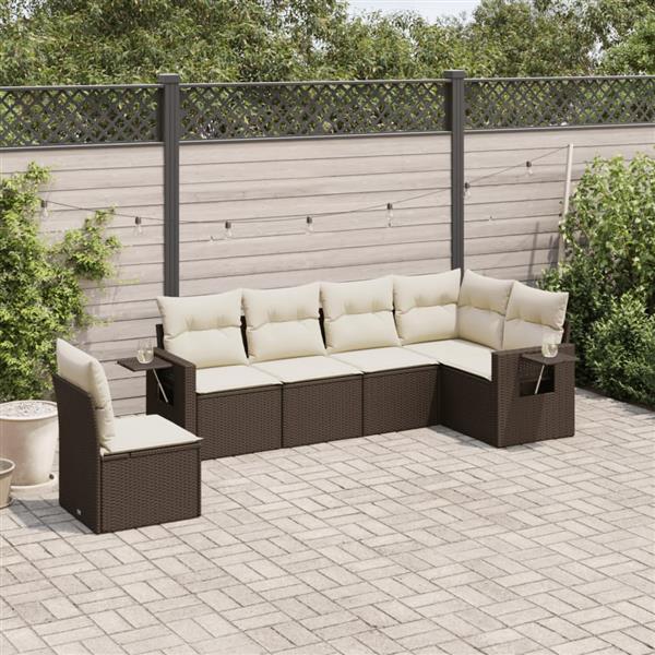 Grote foto vidaxl 6 delige loungeset met kussens poly rattan bruin tuin en terras tuinmeubelen