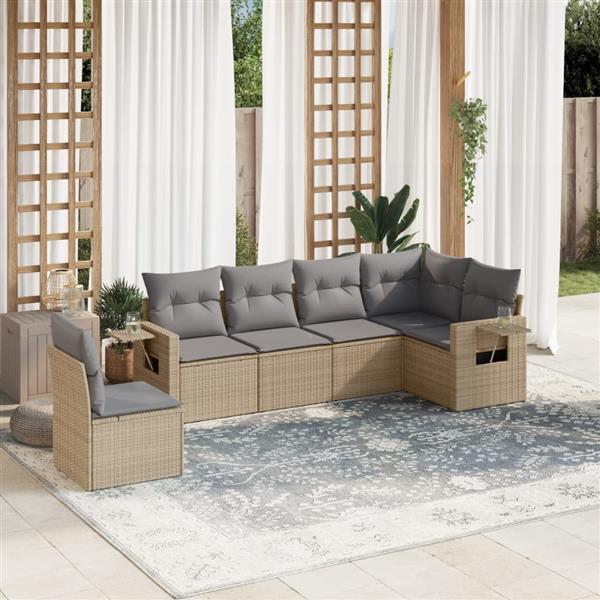 Grote foto vidaxl 6 delige loungeset met kussens poly rattan beige tuin en terras tuinmeubelen