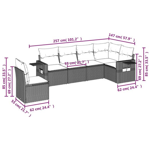 Grote foto vidaxl 6 delige loungeset met kussens poly rattan beige tuin en terras tuinmeubelen