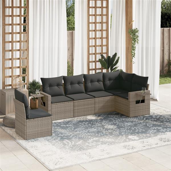 Grote foto vidaxl 6 delige loungeset met kussens poly rattan grijs tuin en terras tuinmeubelen