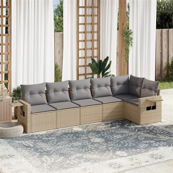 Grote foto vidaxl 6 delige loungeset met kussens poly rattan beige tuin en terras tuinmeubelen