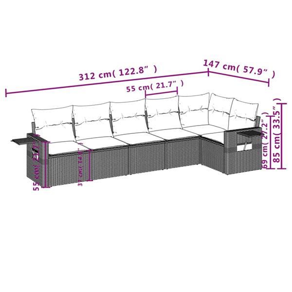 Grote foto vidaxl 6 delige loungeset met kussens poly rattan beige tuin en terras tuinmeubelen