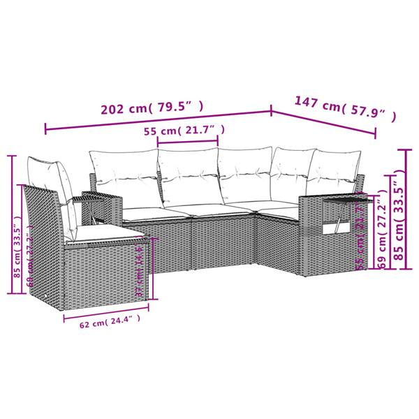 Grote foto vidaxl 5 delige loungeset met kussens poly rattan grijs tuin en terras tuinmeubelen