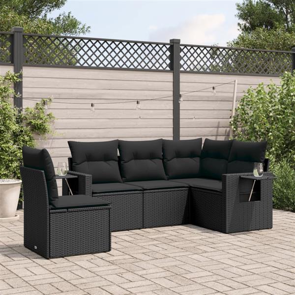 Grote foto vidaxl 5 delige loungeset met kussens poly rattan zwart tuin en terras tuinmeubelen