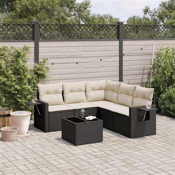 Grote foto vidaxl 6 delige loungeset met kussens poly rattan zwart tuin en terras tuinmeubelen