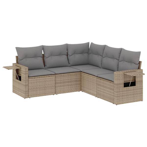 Grote foto vidaxl 5 delige loungeset met kussens poly rattan beige tuin en terras tuinmeubelen