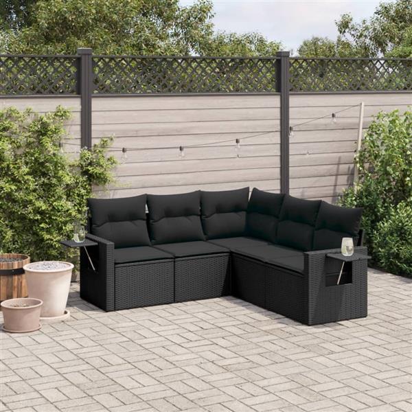 Grote foto vidaxl 5 delige loungeset met kussens poly rattan zwart tuin en terras tuinmeubelen