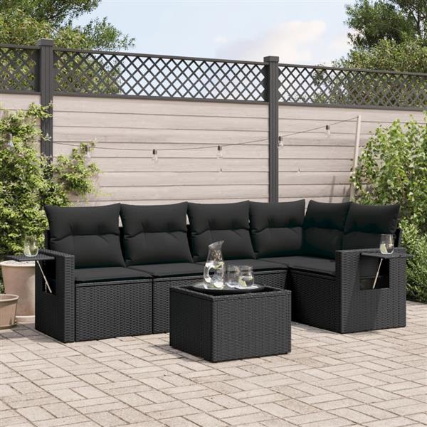 Grote foto vidaxl 6 delige loungeset met kussens poly rattan zwart tuin en terras tuinmeubelen