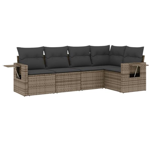 Grote foto vidaxl 5 delige loungeset met kussens poly rattan grijs tuin en terras tuinmeubelen