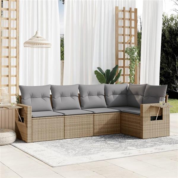 Grote foto vidaxl 5 delige loungeset met kussens poly rattan beige tuin en terras tuinmeubelen